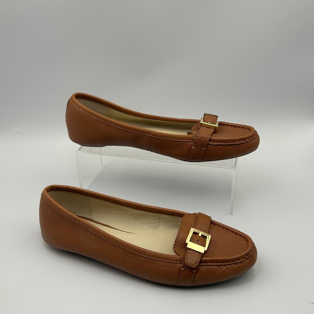 Michael Kors Ballet Flats Women 7.5 Brown Leather Buckle Classic Preppy Chic